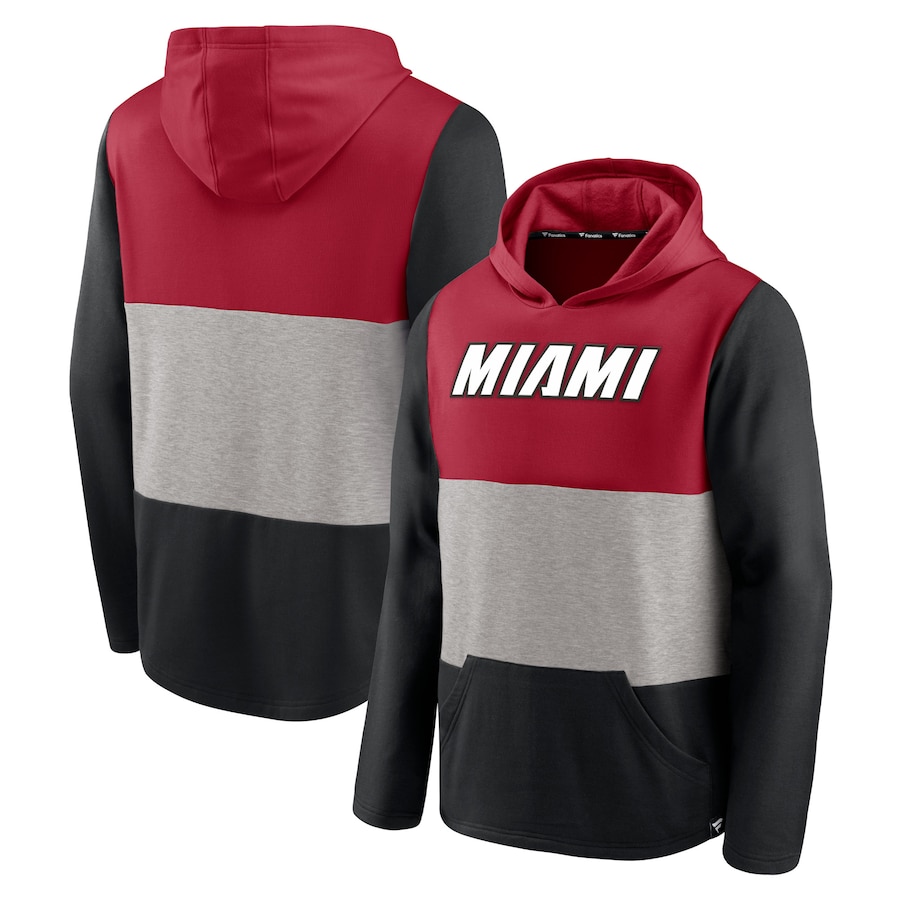 Men's Miami Heat Red/Black Linear Logo Comfy Colorblock Tri-Blend Pullover Hoodie Men's Miami Heat Red/Black Linear Logo Comfy Colorblock Tri-Blend Pullover Hoodie