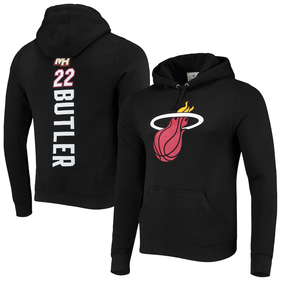 Men's Miami Heat Jimmy Butler Black Playmaker Name & Number Fitted Pullover Hoodie