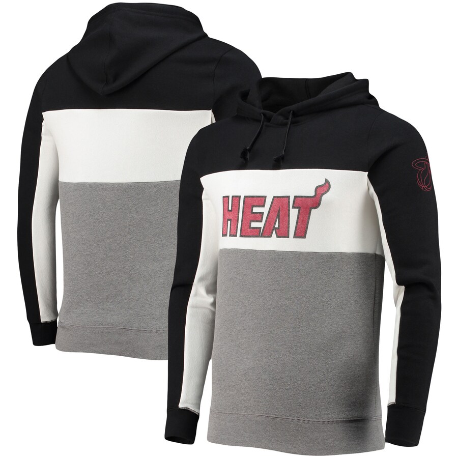 Men's Miami Heat Junk Food Black/White Wordmark Colorblock Fleece Pullover Hoodie Men's Miami Heat Junk Food Black/White Wordmark Colorblock Fleece Pullover Hoodie