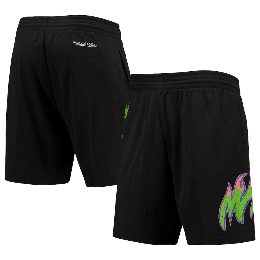 Men's Miami Heat Mitchell & Ness Black Hardwood Classics Color Bomb Energy Shorts Men's Miami Heat Mitchell & Ness Black Hardwood Classics Color Bomb Energy Shorts
