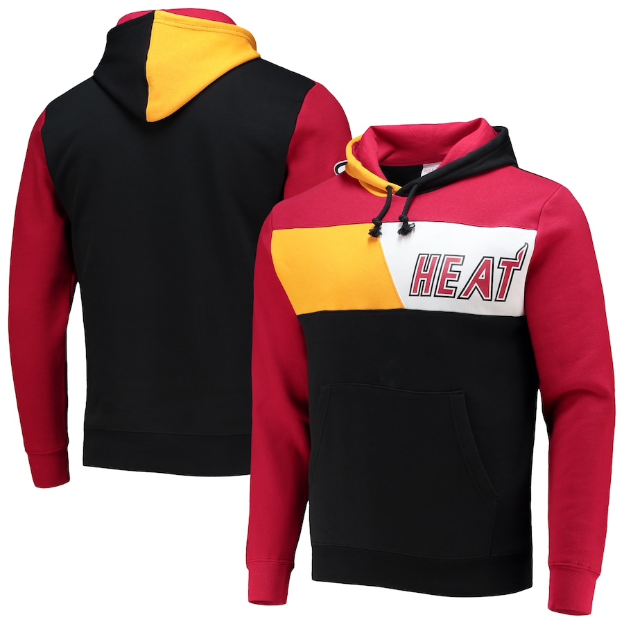 Men's Miami Heat Mitchell & Ness Black Hardwood Classics Colorblock Pullover Hoodie Men's Miami Heat Mitchell & Ness Black Hardwood Classics Colorblock Pullover Hoodie