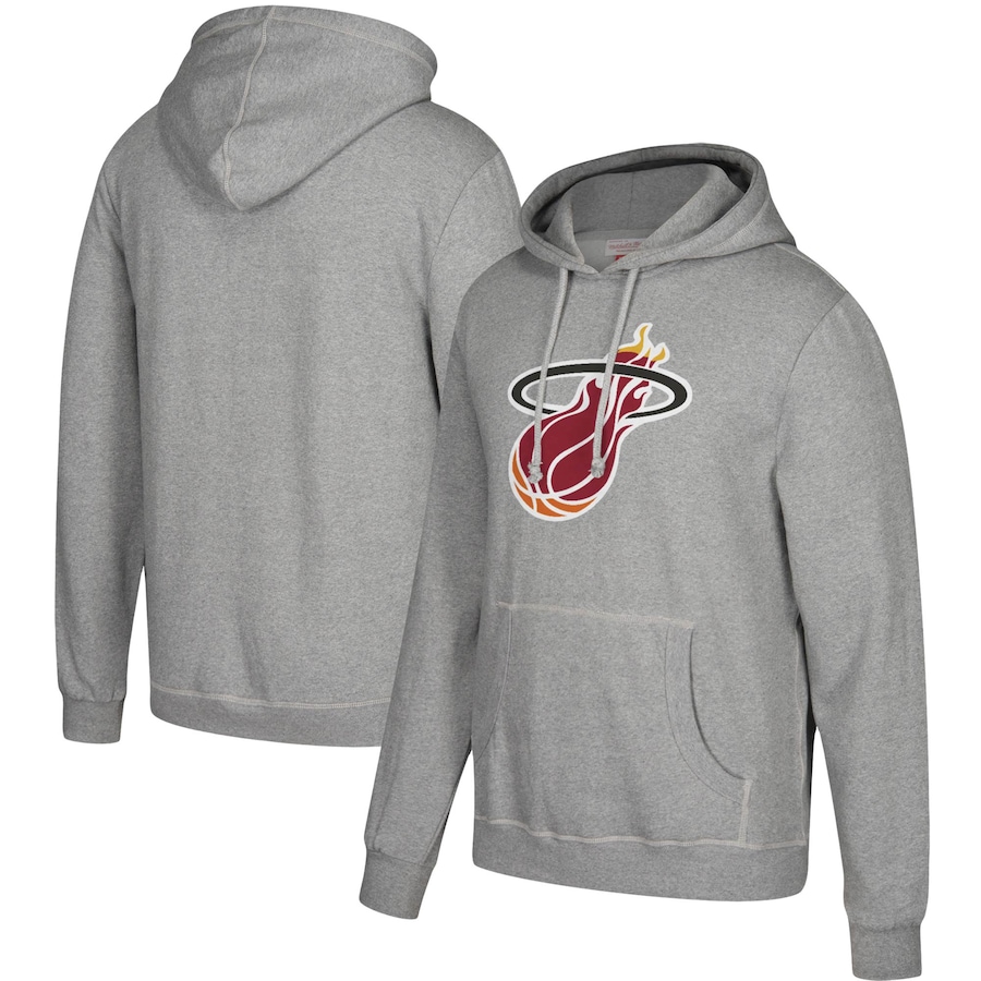 Men's Miami Heat Mitchell & Ness Gray Hardwood Classics Throwback Logo Pullover Hoodie