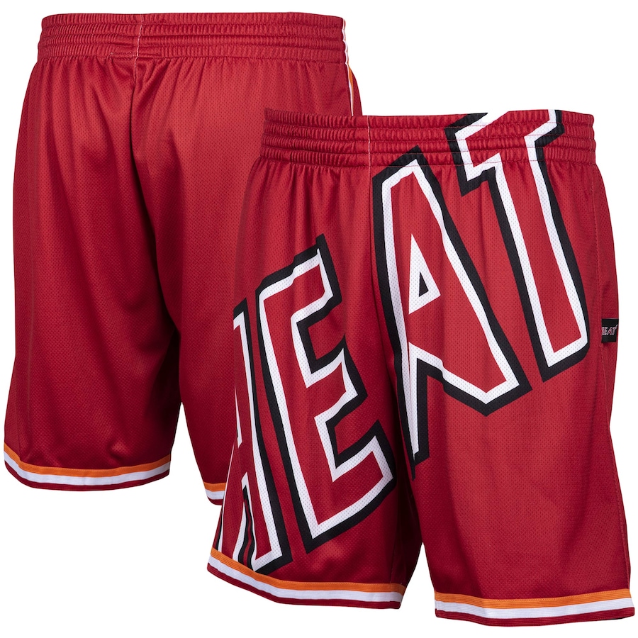 Men's Miami Heat Mitchell & Ness Red Hardwood Classics Big Face 2.0 Shorts Men's Miami Heat Mitchell & Ness Red Hardwood Classics Big Face 2.0 Shorts
