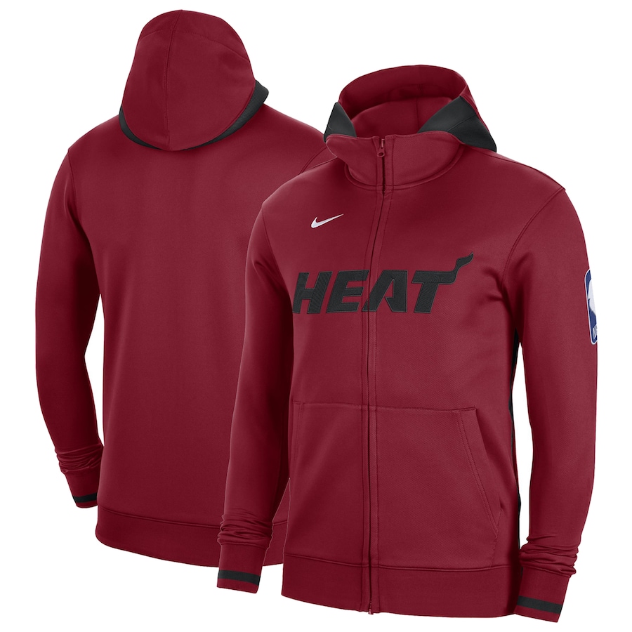 Men's Miami Heat NBA Red Authentic Showtime Performance Full-Zip Hoodie
