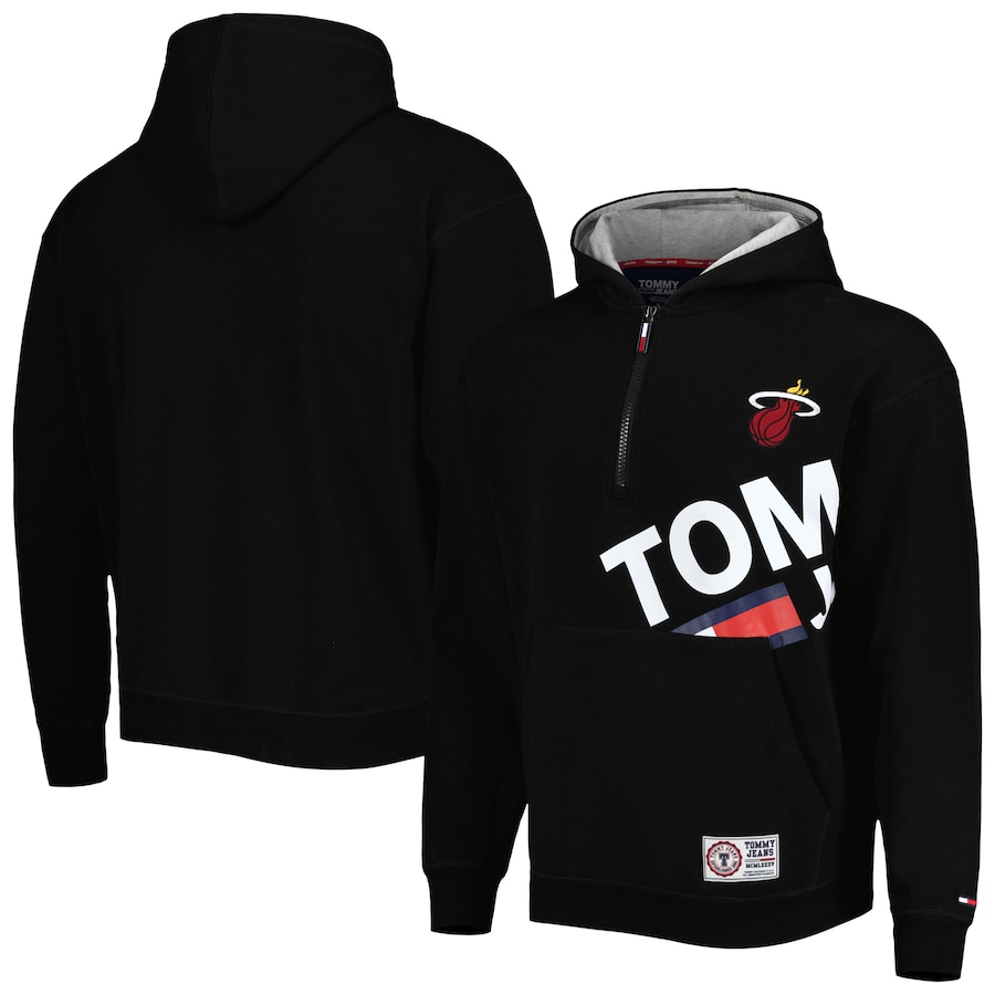 Men's Miami Heat Tommy Jeans Black Bernard Half-Zip Hoodie Men's Miami Heat Tommy Jeans Black Bernard Half-Zip Hoodie