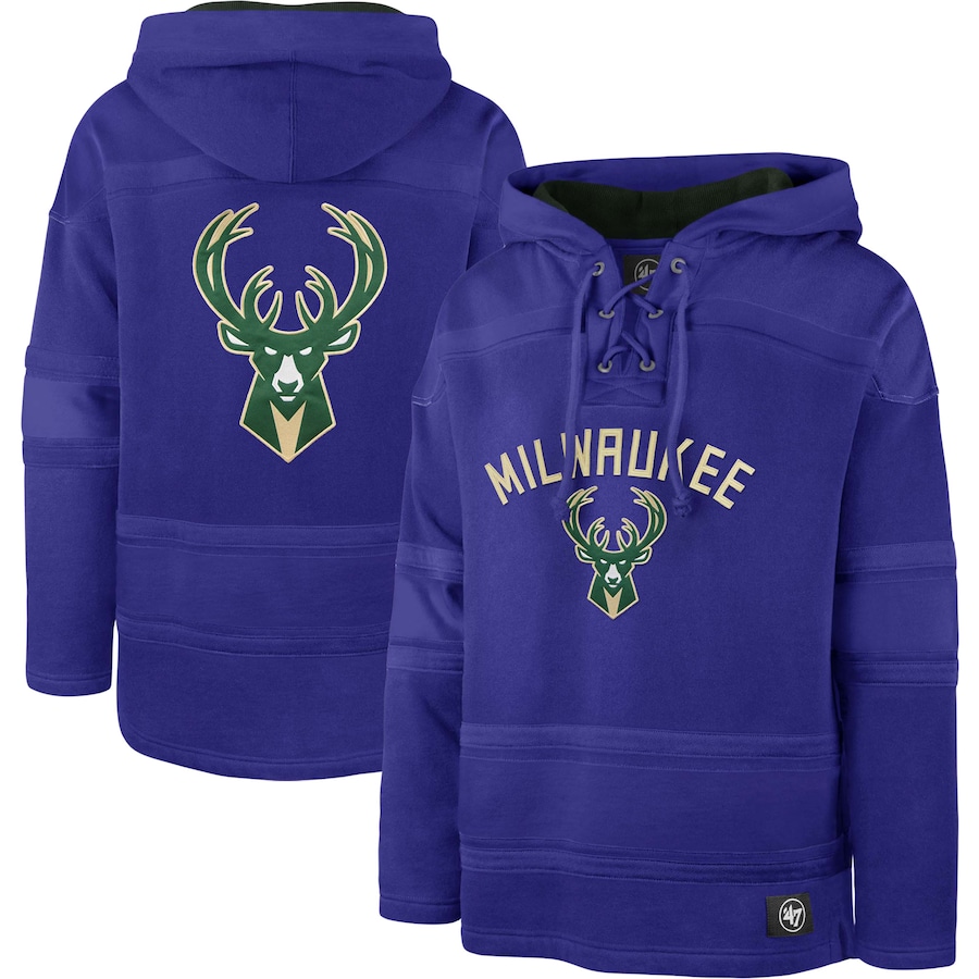 Men's Milwaukee Bucks 47 Royal 2022/23 Pregame MVP Lacer Pullover Hoodie - City Edition Men's Milwaukee Bucks 47 Royal 2022/23 Pregame MVP Lacer Pullover Hoodie - City Edition