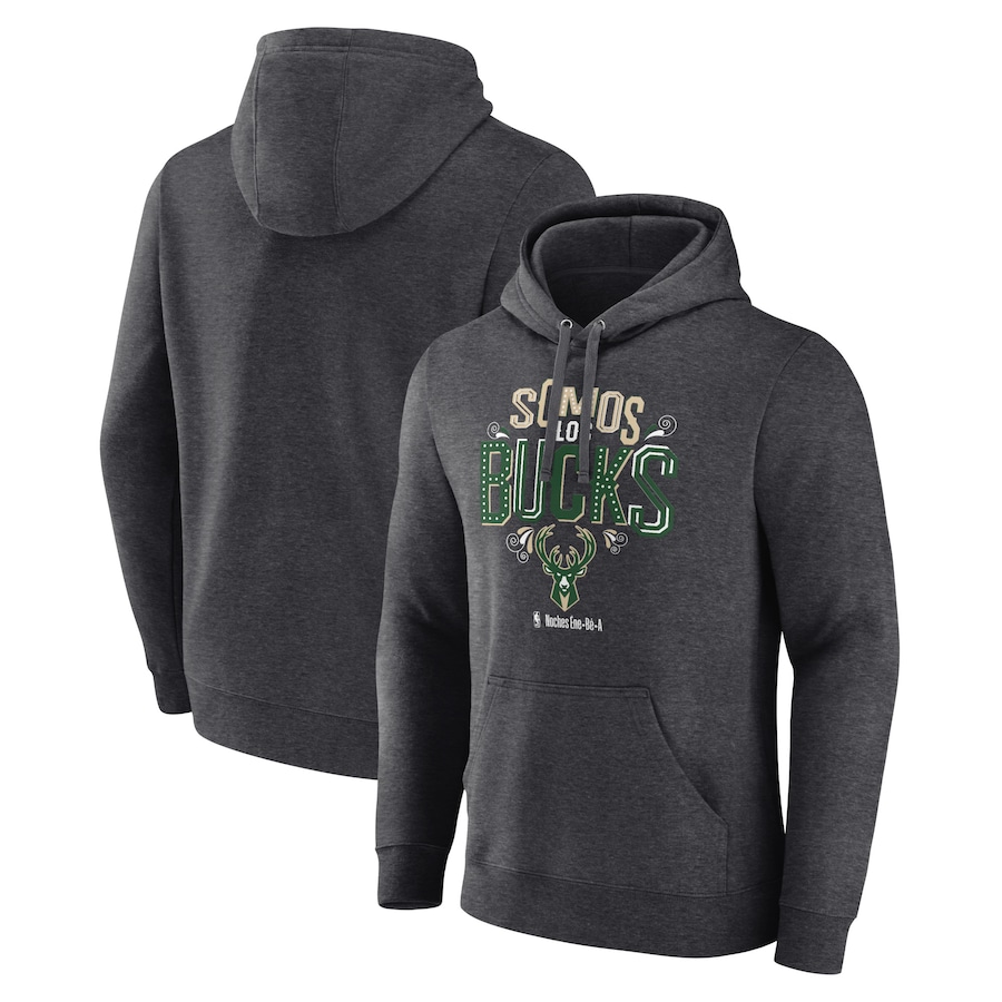 Men's Milwaukee Bucks Charcoal Noches Ene-Be-A Pullover Hoodie Men's Milwaukee Bucks Charcoal Noches Ene-Be-A Pullover Hoodie