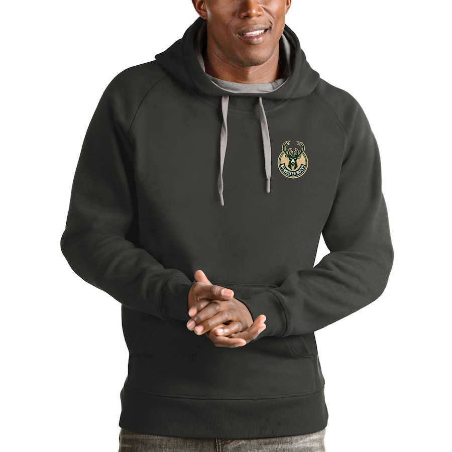 Men's Milwaukee Bucks Antigua Charcoal Victory Pullover Hoodie Men's Milwaukee Bucks Antigua Charcoal Victory Pullover Hoodie