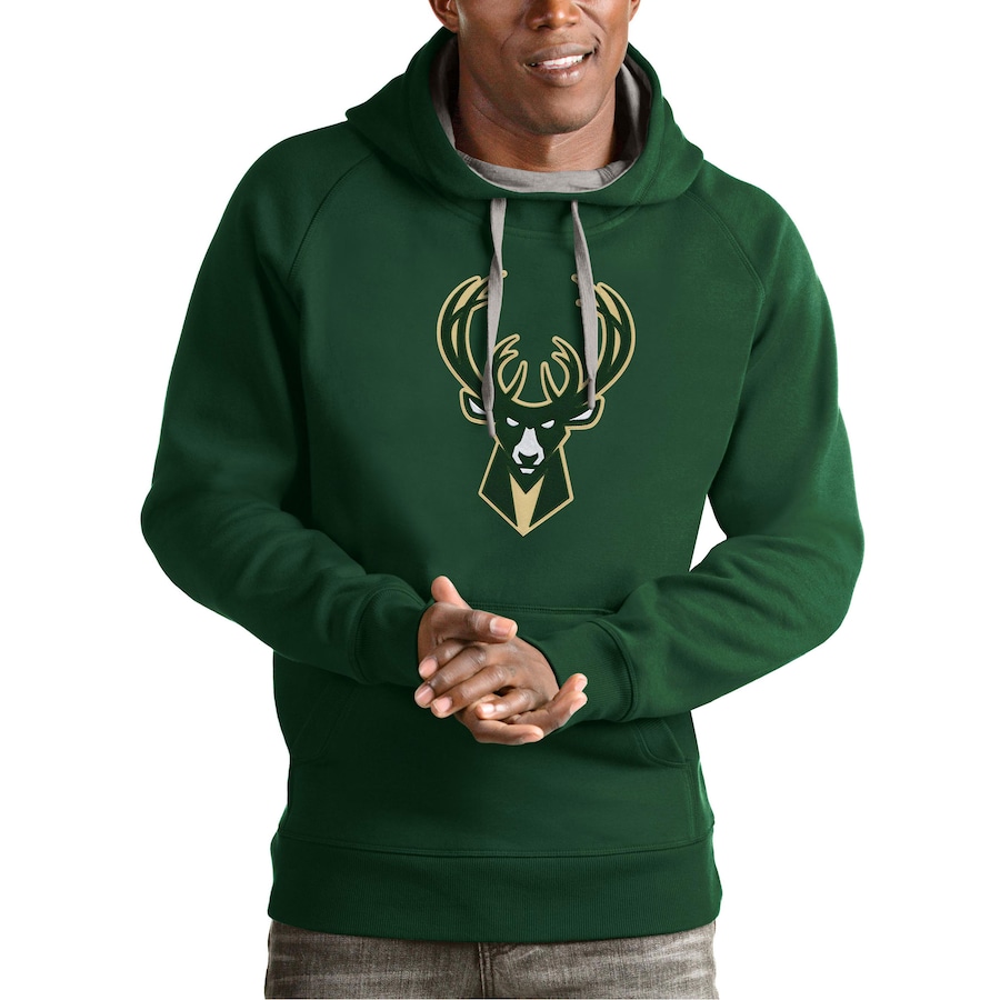 Men's Milwaukee Bucks Antigua Green Team Logo Victory Pullover Hoodie Men's Milwaukee Bucks Antigua Green Team Logo Victory Pullover Hoodie