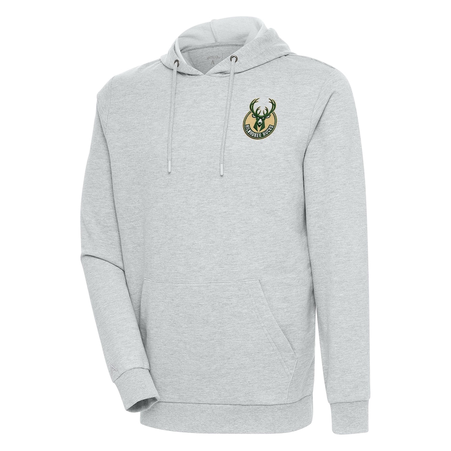 Men's Milwaukee Bucks Antigua Heather Gray Action Pullover Hoodie Men's Milwaukee Bucks Antigua Heather Gray Action Pullover Hoodie