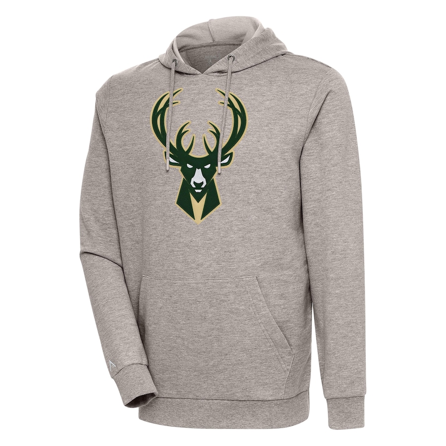 Men's Milwaukee Bucks Antigua Oatmeal Action Pullover Hoodie Men's Milwaukee Bucks Antigua Oatmeal Action Pullover Hoodie