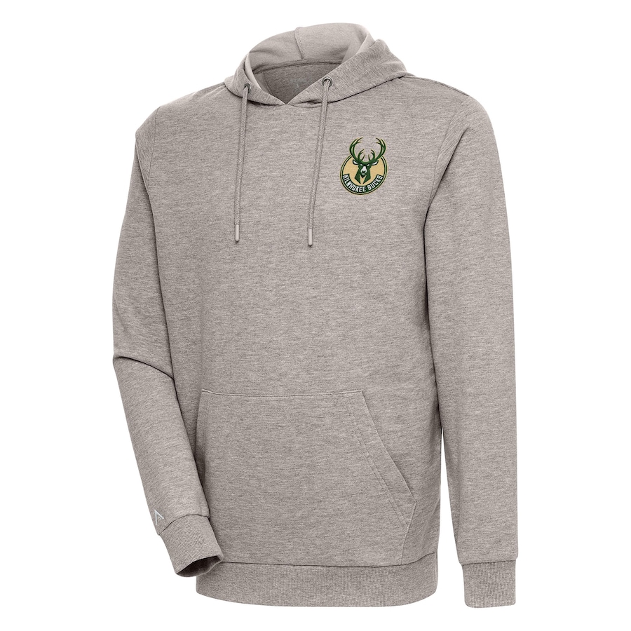 Men's Milwaukee Bucks Antigua Oatmeal Action Pullover Hoodie Men's Milwaukee Bucks Antigua Oatmeal Action Pullover Hoodie