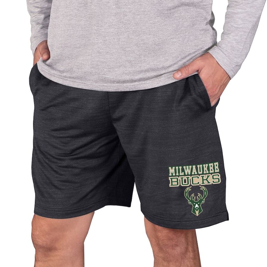 Men's Milwaukee Bucks Concepts Sport Charcoal Bullseye Knit Jam Shorts Men's Milwaukee Bucks Concepts Sport Charcoal Bullseye Knit Jam Shorts