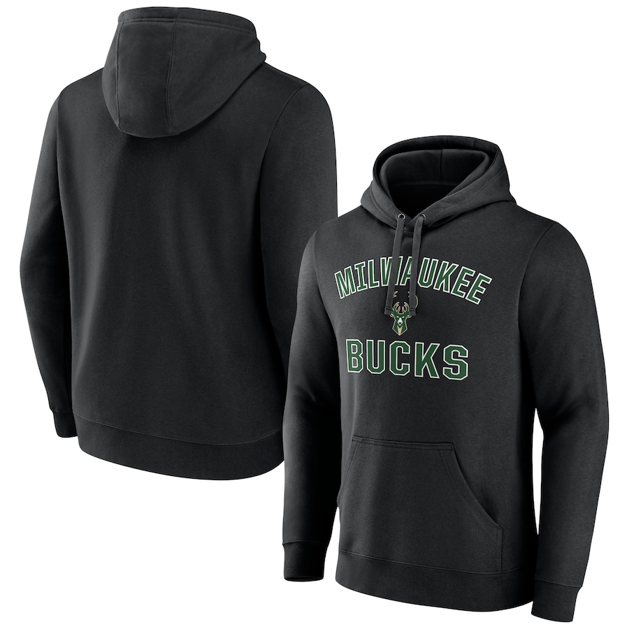 Men's Milwaukee Bucks Black Victory Arch Team Pullover Hoodie Men's Milwaukee Bucks Black Victory Arch Team Pullover Hoodie