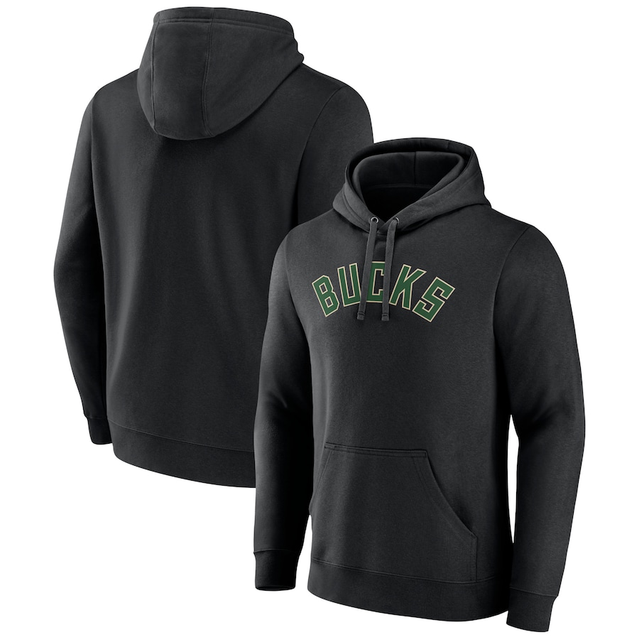 Men's Milwaukee Bucks Black Wordmark Team Pullover Hoodie