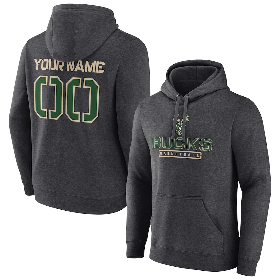 Men's Customize Milwaukee Bucks Charcoal Personalized Evanston Stencil Pullover Hoodie Men's Customize Milwaukee Bucks Charcoal Personalized Evanston Stencil Pullover Hoodie