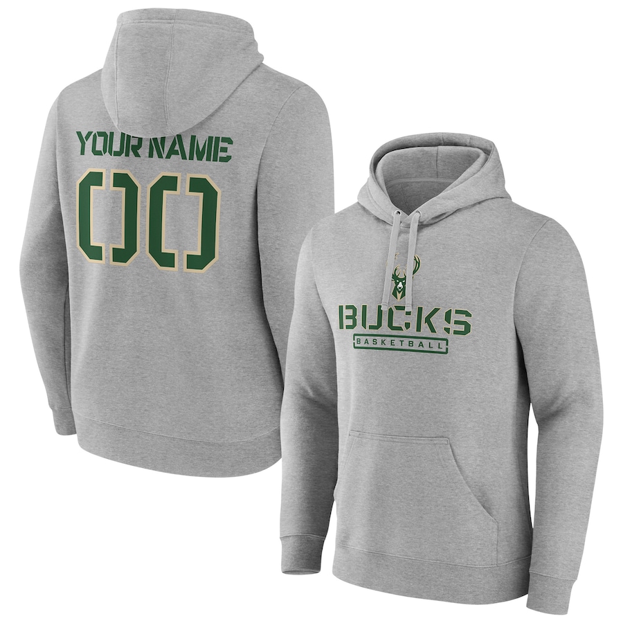 Men's Customize Milwaukee Bucks Gray Personalized Evanston Stencil Pullover Hoodie Men's Customize Milwaukee Bucks Gray Personalized Evanston Stencil Pullover Hoodie