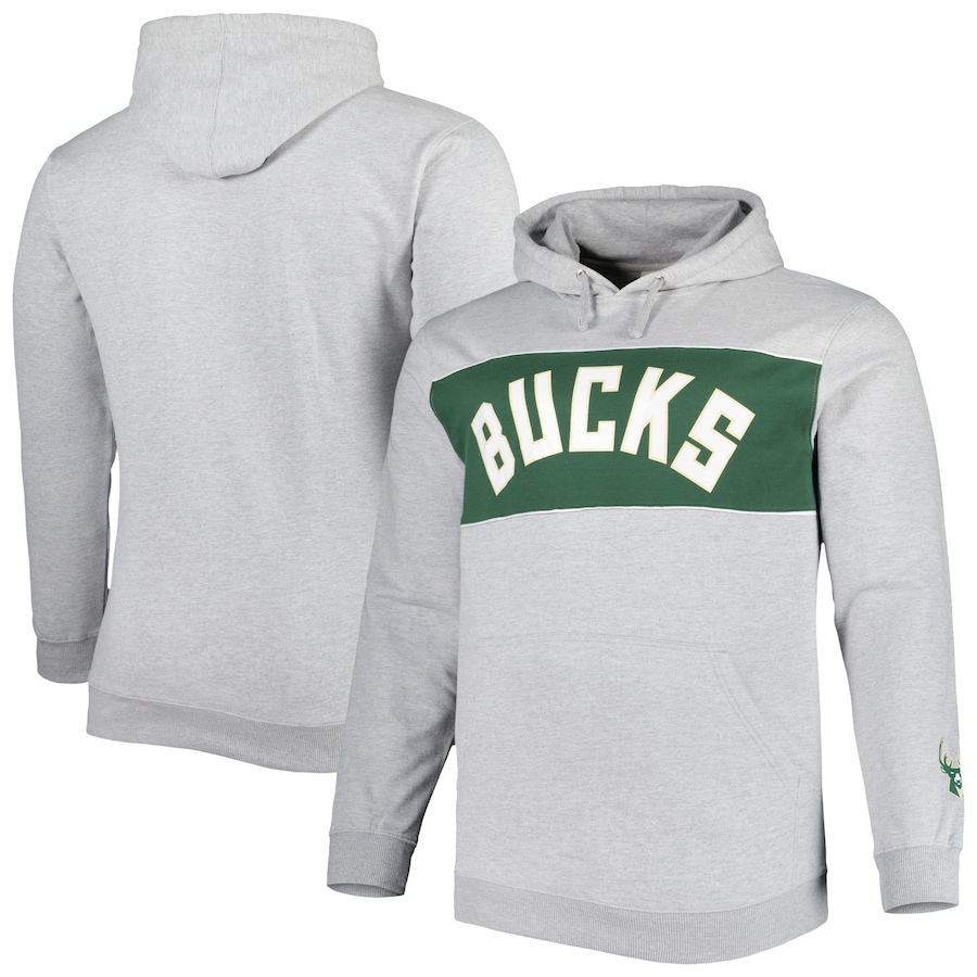 Men's Milwaukee Bucks Heather Gray Big & Tall Wordmark Pullover Hoodie Men's Milwaukee Bucks Heather Gray Big & Tall Wordmark Pullover Hoodie