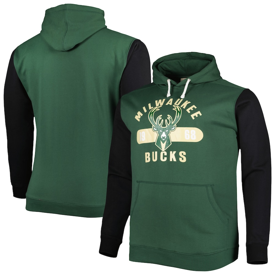 Men's Milwaukee Bucks Hunter Green/Black Big & Tall Bold Attack Pullover Hoodie Men's Milwaukee Bucks Hunter Green/Black Big & Tall Bold Attack Pullover Hoodie