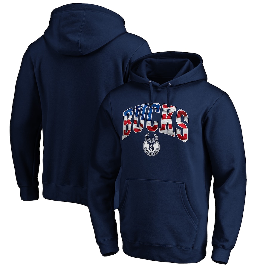 Men's Milwaukee Bucks Navy Banner Wave Pullover Hoodie