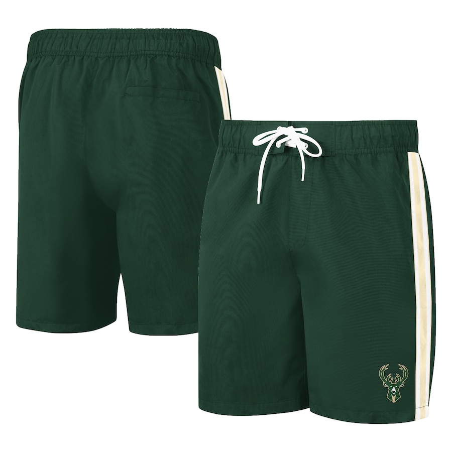 Men's Milwaukee Bucks G-III Sports by Carl Banks Kelly Green/Cream Sand Beach Volley Swim Shorts Men's Milwaukee Bucks G-III Sports by Carl Banks Kelly Green/Cream Sand Beach Volley Swim Shorts