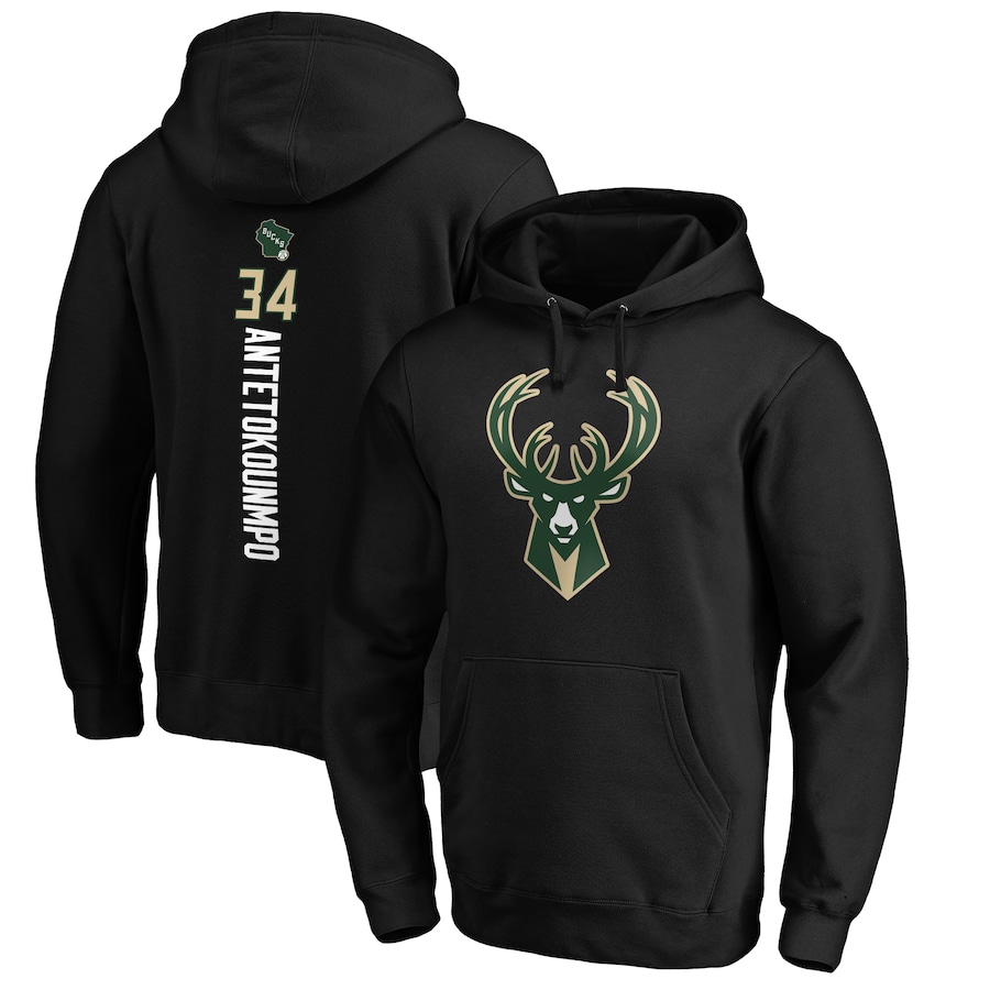 Men's Milwaukee Bucks Giannis Antetokounmpo Black Playmaker Name & Number Pullover Hoodie Men's Milwaukee Bucks Giannis Antetokounmpo Black Playmaker Name & Number Pullover Hoodie