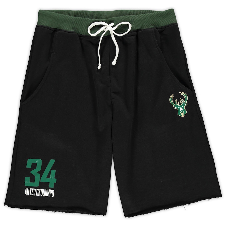 Men's Milwaukee Bucks Giannis Antetokounmpo Majestic Black Big & Tall French Terry Name & Number Shorts Men's Milwaukee Bucks Giannis Antetokounmpo Majestic Black Big & Tall French Terry Name & Number Shorts