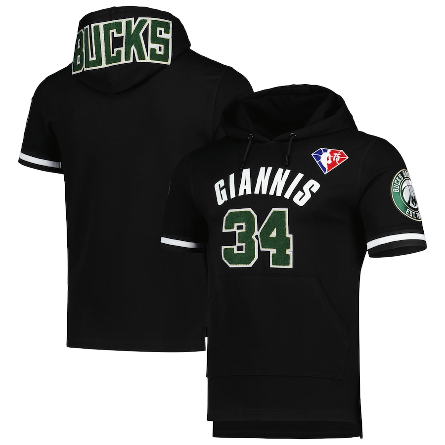 Men's Milwaukee Bucks Giannis Antetokounmpo Pro Standard Black Name & Number Short Sleeve Pullover Hoodie Men's Milwaukee Bucks Giannis Antetokounmpo Pro Standard Black Name & Number Short Sleeve Pullover Hoodie