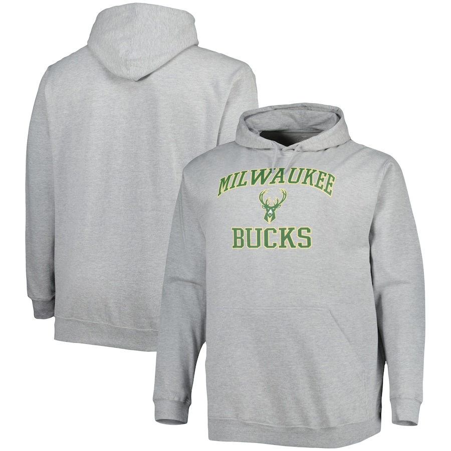 Men's Milwaukee Bucks Heathered Gray Big & Tall Heart & Soul Pullover Hoodie