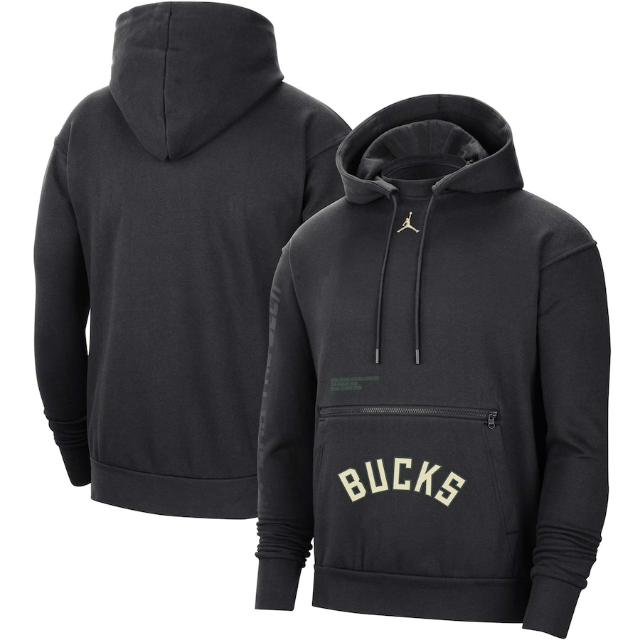 Men's Milwaukee Bucks Jordan Brand Black Courtside Statement Edition Pullover Hoodie Men's Milwaukee Bucks Jordan Brand Black Courtside Statement Edition Pullover Hoodie