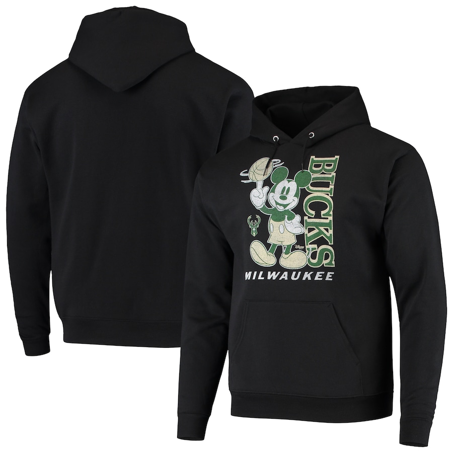Men's Milwaukee Bucks Junk Food Black Mickey Baller Pullover Hoodie Men's Milwaukee Bucks Junk Food Black Mickey Baller Pullover Hoodie