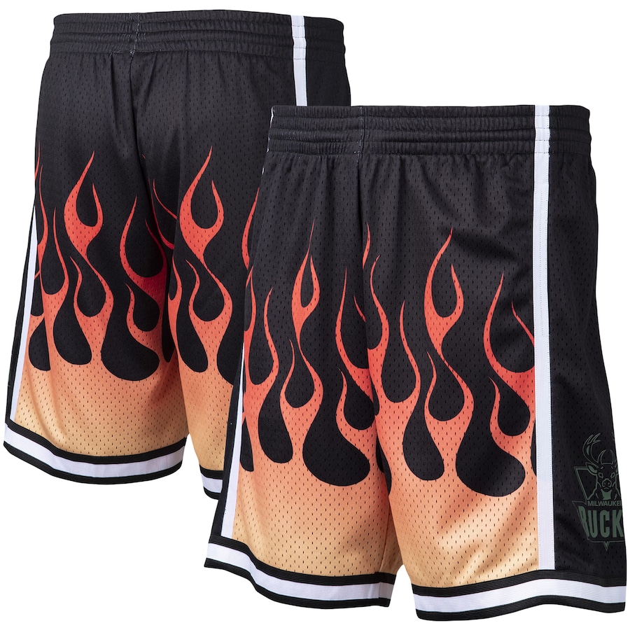 Men's Milwaukee Bucks Mitchell & Ness Black 2000/01 Flames Swingman Shorts Men's Milwaukee Bucks Mitchell & Ness Black 2000/01 Flames Swingman Shorts