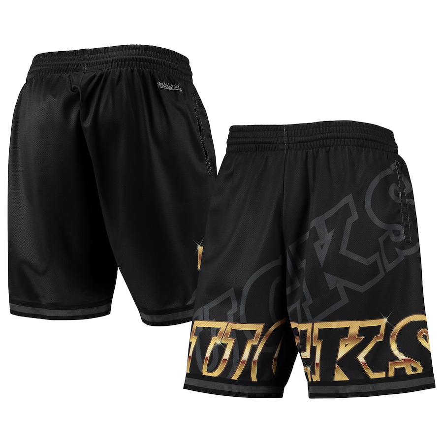 Men's Milwaukee Bucks Mitchell & Ness Black Big Face 4.0 Fashion Shorts Men's Milwaukee Bucks Mitchell & Ness Black Big Face 4.0 Fashion Shorts