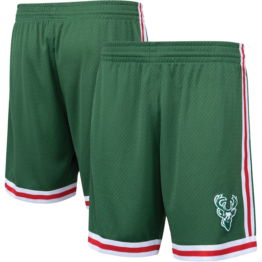 Men's Milwaukee Bucks Mitchell & Ness Hunter Green Hardwood Classics Primary Logo Swingman Shorts Men's Milwaukee Bucks Mitchell & Ness Hunter Green Hardwood Classics Primary Logo Swingman Shorts