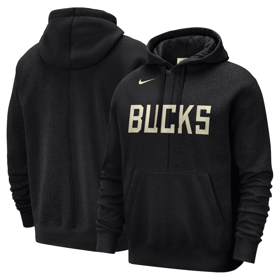 Men's Milwaukee Bucks NBA Black Courtside Versus Stitch Split Pullover Hoodie Men's Milwaukee Bucks NBA Black Courtside Versus Stitch Split Pullover Hoodie
