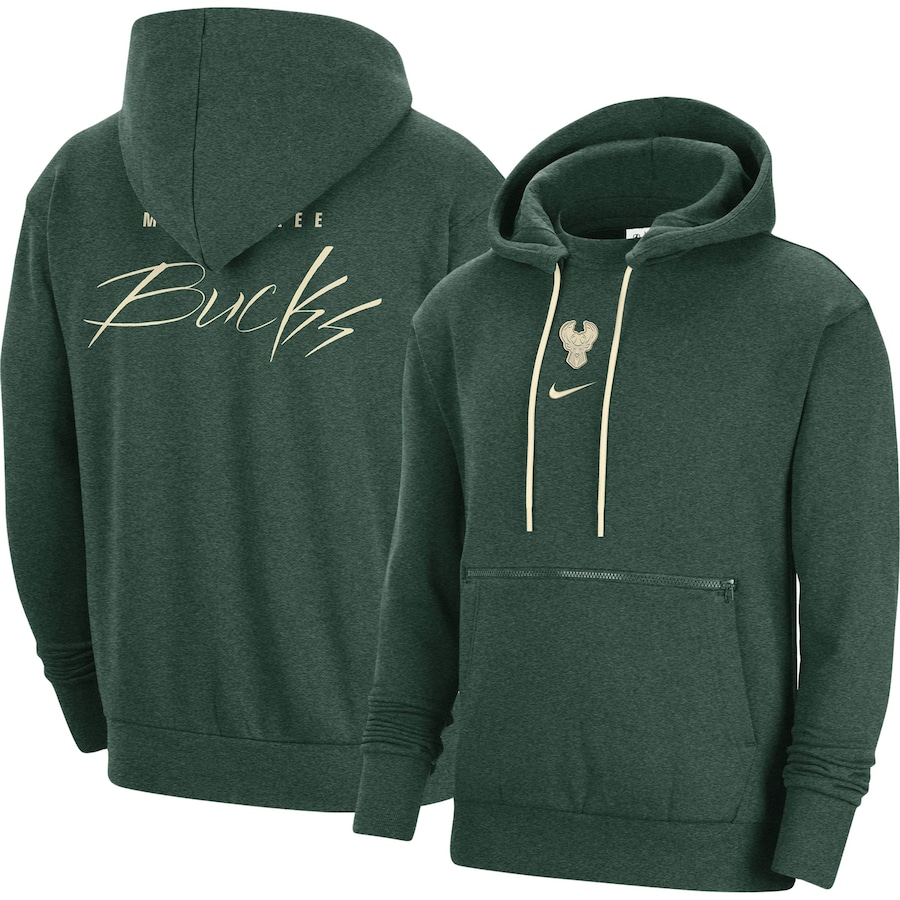 Men's Milwaukee Bucks NBA Heather Hunter Green Courtside Versus Flight Pullover Hoodie Men's Milwaukee Bucks NBA Heather Hunter Green Courtside Versus Flight Pullover Hoodie