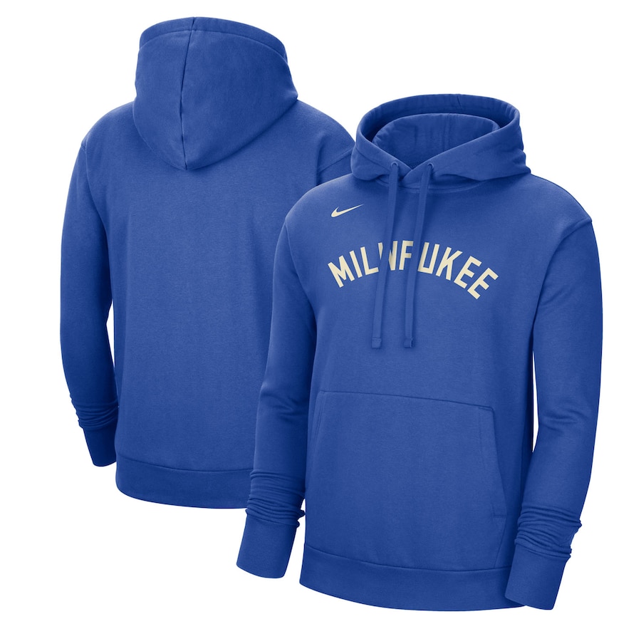 Men's Milwaukee Bucks NBA Royal 2022/23 City Edition Essential Pullover Hoodie Men's Milwaukee Bucks NBA Royal 2022/23 City Edition Essential Pullover Hoodie