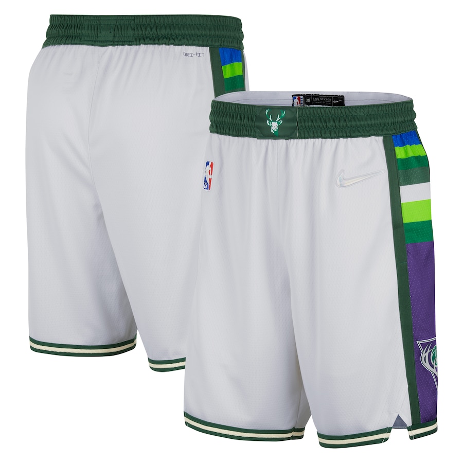 Men's Milwaukee Bucks NBA White/Green 2021/22 City Edition Swingman Shorts Men's Milwaukee Bucks NBA White/Green 2021/22 City Edition Swingman Shorts