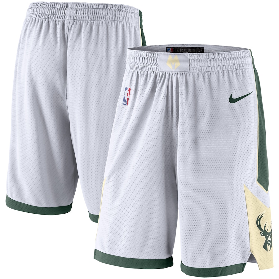Men's Milwaukee Bucks NBA White/Hunter Green 2020/21 Association Edition Performance Swingman Shorts Men's Milwaukee Bucks NBA White/Hunter Green 2020/21 Association Edition Performance Swingman Shorts
