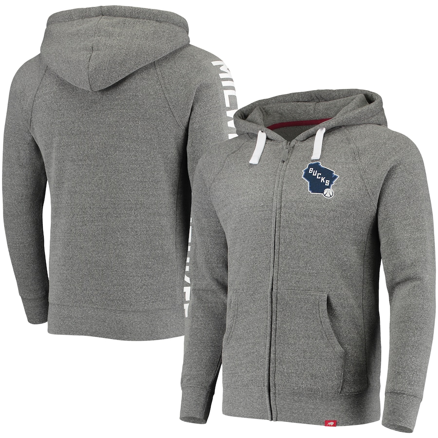 Men's Milwaukee Bucks Sportiqe Heathered Gray 2020/21 City Edition Heywood Raglan Tri-Blend Full-Zip Hoodie Men's Milwaukee Bucks Sportiqe Heathered Gray 2020/21 City Edition Heywood Raglan Tri-Blend Full-Zip Hoodie