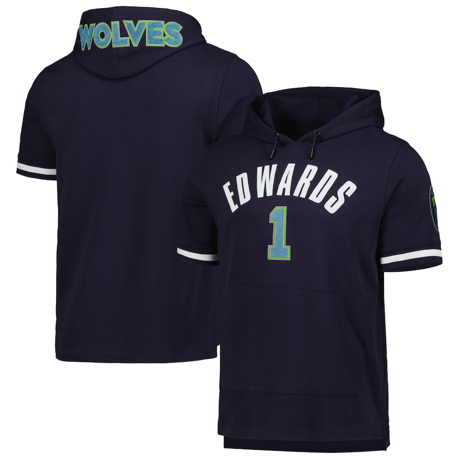 Men's Minnesota Timberwolves Anthony Edwards Pro Standard Navy Name & Number Short Sleeve Pullover Hoodie