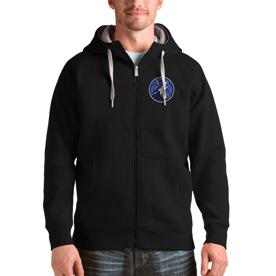 Men's Minnesota Timberwolves Antigua Black Logo Victory Full-Zip Hoodie Men's Minnesota Timberwolves Antigua Black Logo Victory Full-Zip Hoodie