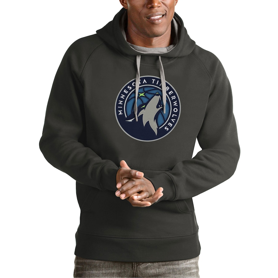 Men's Minnesota Timberwolves Antigua Charcoal Team Logo Victory Pullover Hoodie