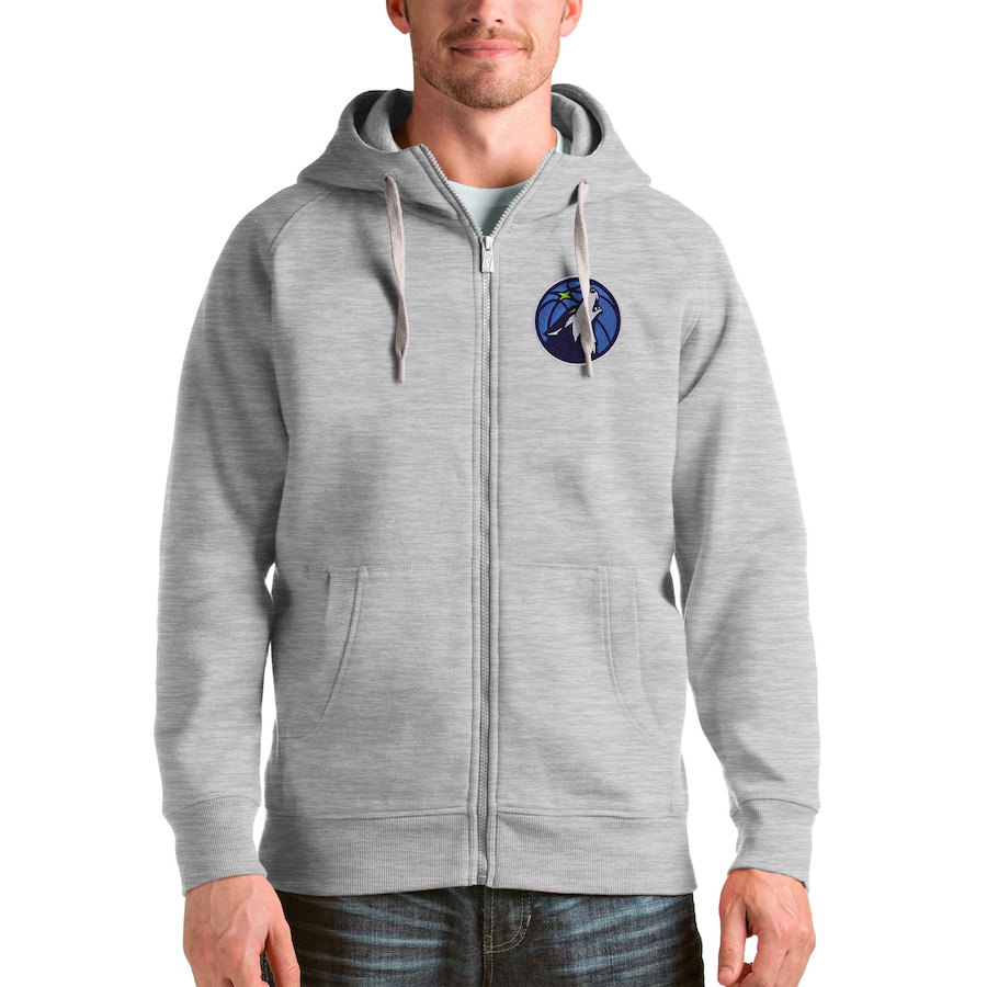 Men's Minnesota Timberwolves Antigua Heathered Gray Logo Victory Full-Zip Hoodie Men's Minnesota Timberwolves Antigua Heathered Gray Logo Victory Full-Zip Hoodie