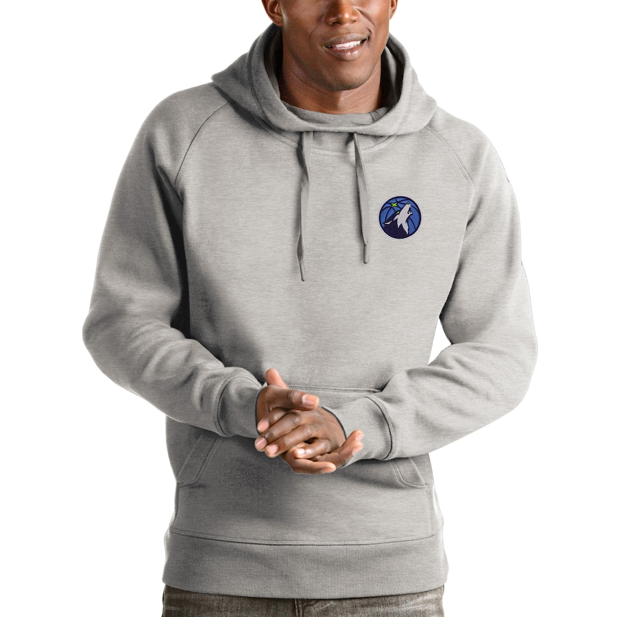 Men's Minnesota Timberwolves Antigua Heathered Gray Victory Pullover Hoodie