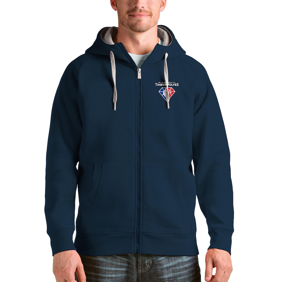 Men's Minnesota Timberwolves Antigua Navy NBA 75th Anniversary Victory Full-Zip Hoodie