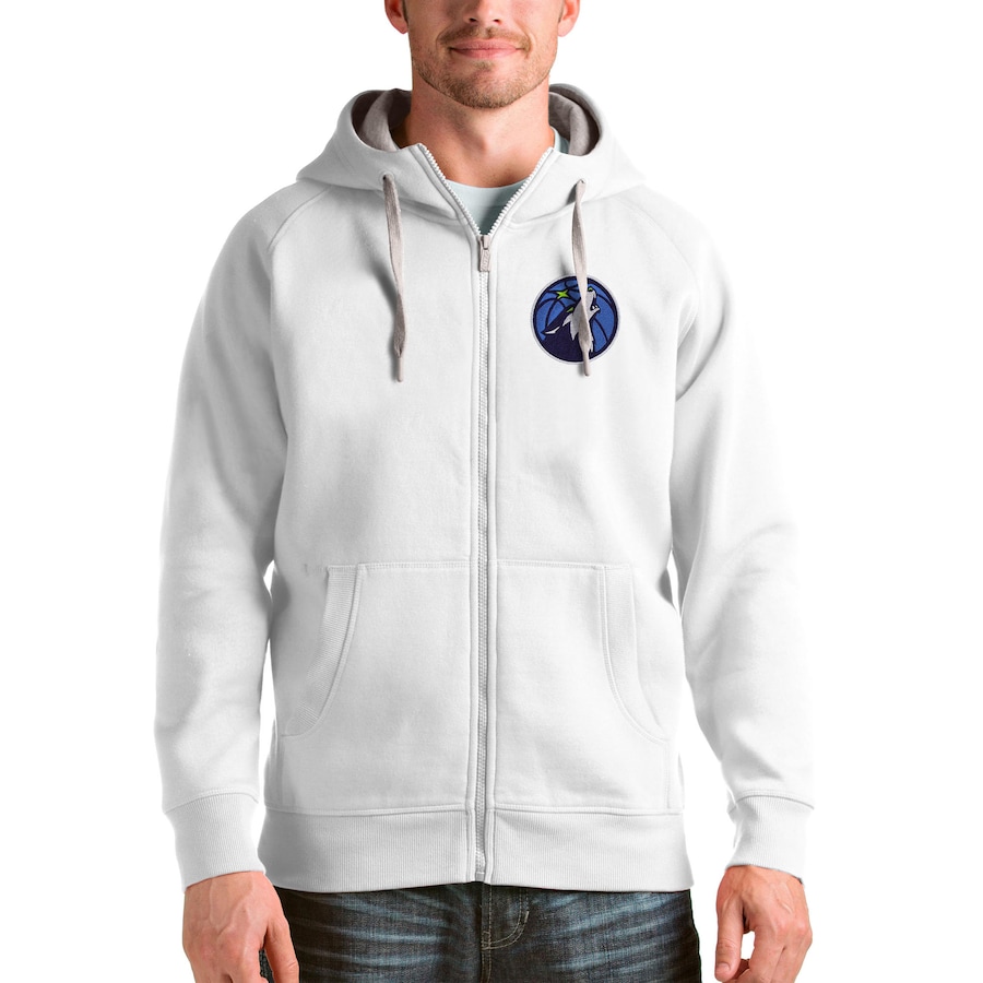 Men's Minnesota Timberwolves Antigua White Logo Victory Full-Zip Hoodie