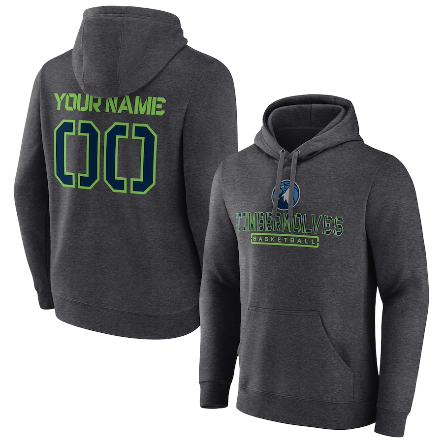 Men's Customize Minnesota Timberwolves Charcoal Personalized Evanston Stencil Pullover Hoodie Men's Customize Minnesota Timberwolves Charcoal Personalized Evanston Stencil Pullover Hoodie
