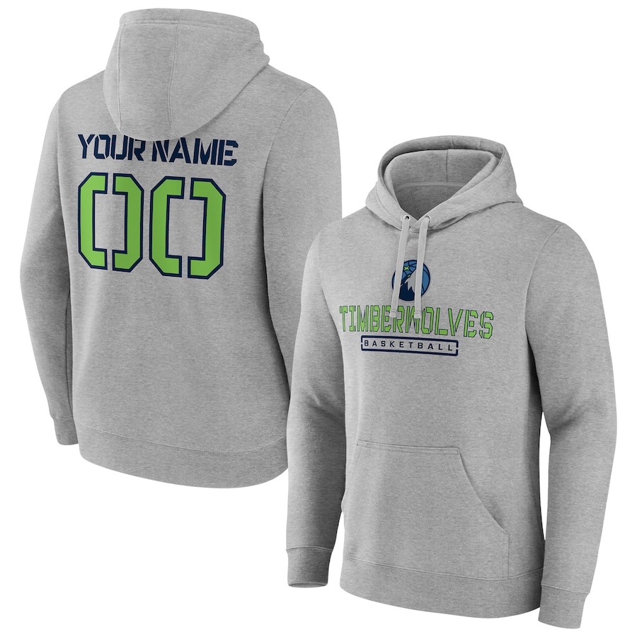Men's Customize Minnesota Timberwolves Gray Personalized Evanston Stencil Pullover Hoodie
