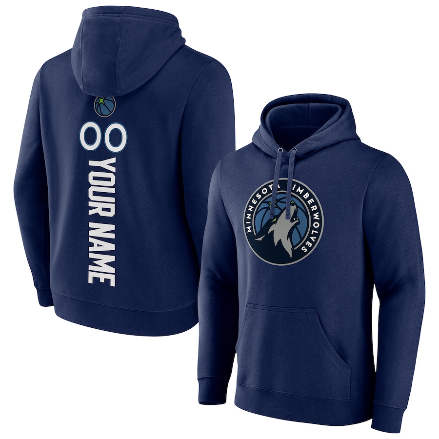 Men's Customize Minnesota Timberwolves Navy Playmaker Personalized Name & Number Pullover Hoodie